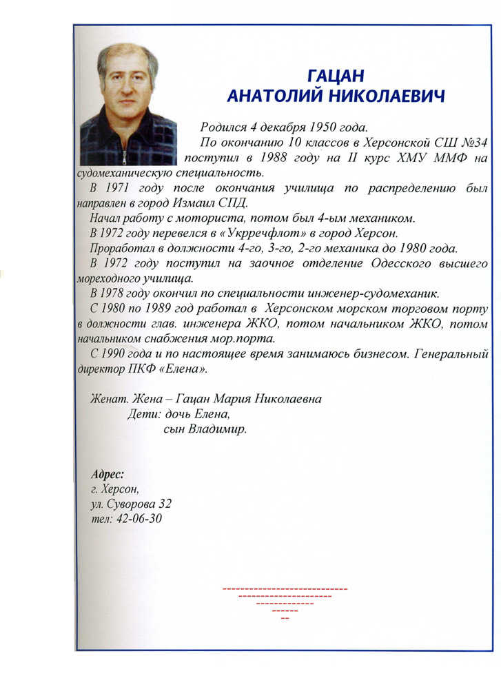 Гацан Анатолий Николаевич | Книга памяти выпускников СМС 1971 ХМУ ММФ